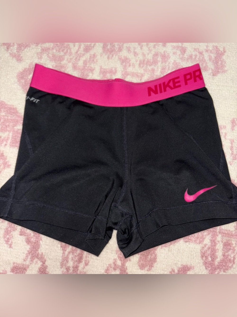 Nike Pro Black Athletic Shorts with Hot Pink Waistband